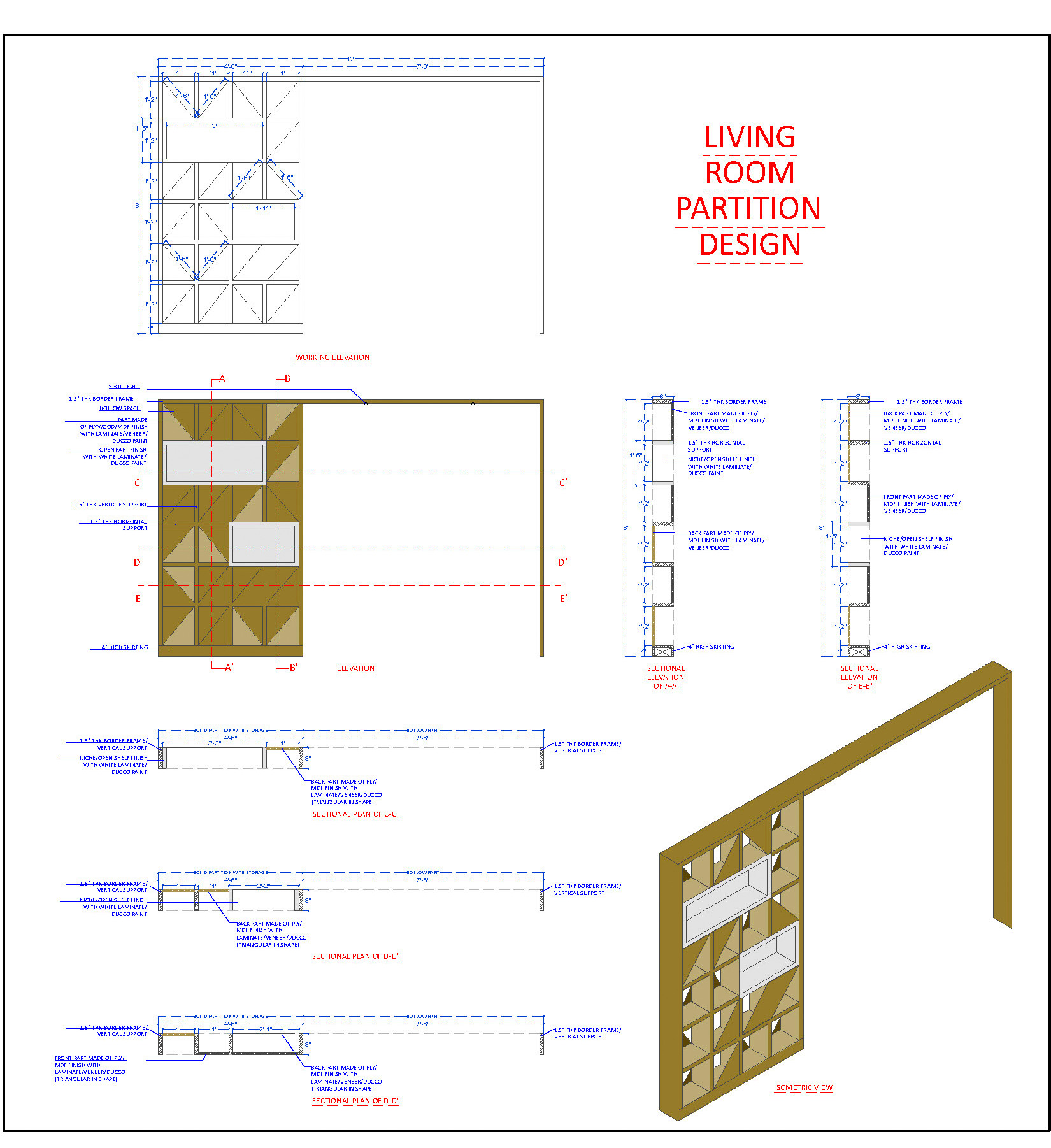 Wooden Partition and Screen- Interior Design CAD Drawing